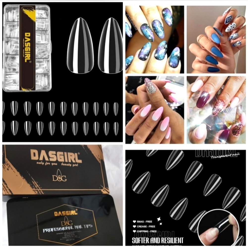 NIB Dasgirl 500+ pcs Clear Nail Tips Acrylic Soft Gel Flexible Home Salon Mani